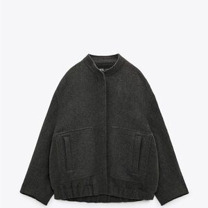 Zara Manteco Gray cape sleeve Wool Jacket